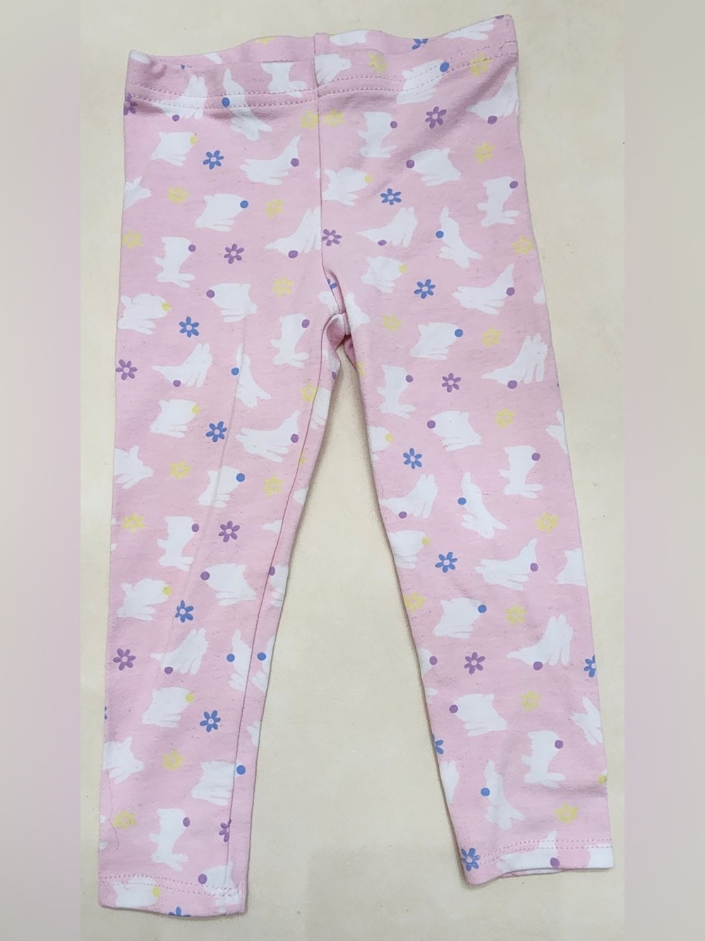 Girls Pink Floral & Bunny Print Stretch Leggings